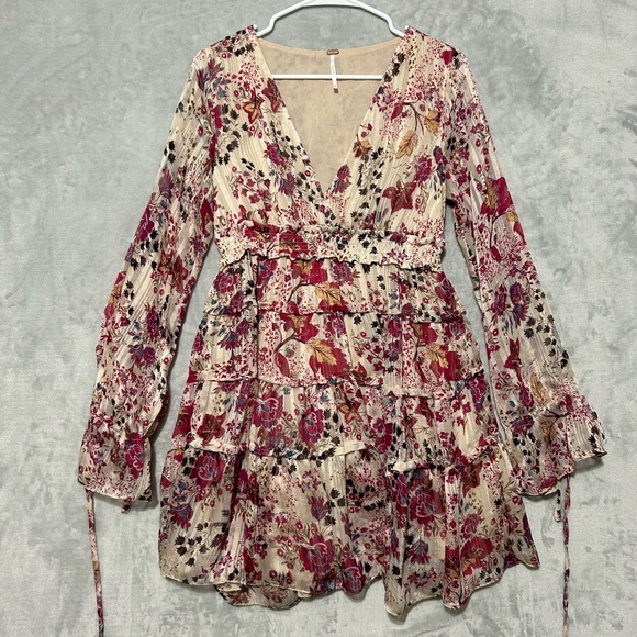 Free People Closer to The Heart Mini Dress S Boho Coastal Coquette Girl Floral - Picture 1 of 9